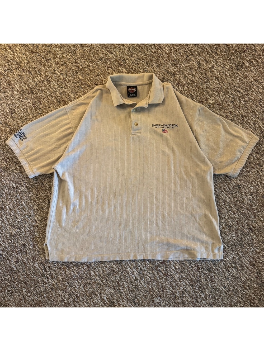 Harley Davidson Motorcycles Tan Ribbed Short Sleeve Polo Shirt Men’s Size XL